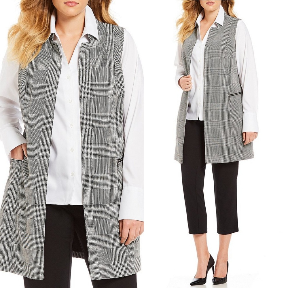 🆕 CALVIN KLEIN GLEN PLAID OPEN FRONT VEST